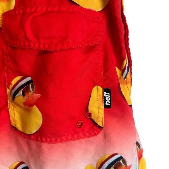 NEFF Board Shorts Men’s sz. XL Ducky Red Blue Drawstring Hot Tub Swimming Trunk - Picture 4 of 9